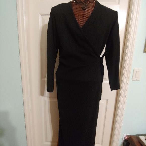black sweater wrap dress